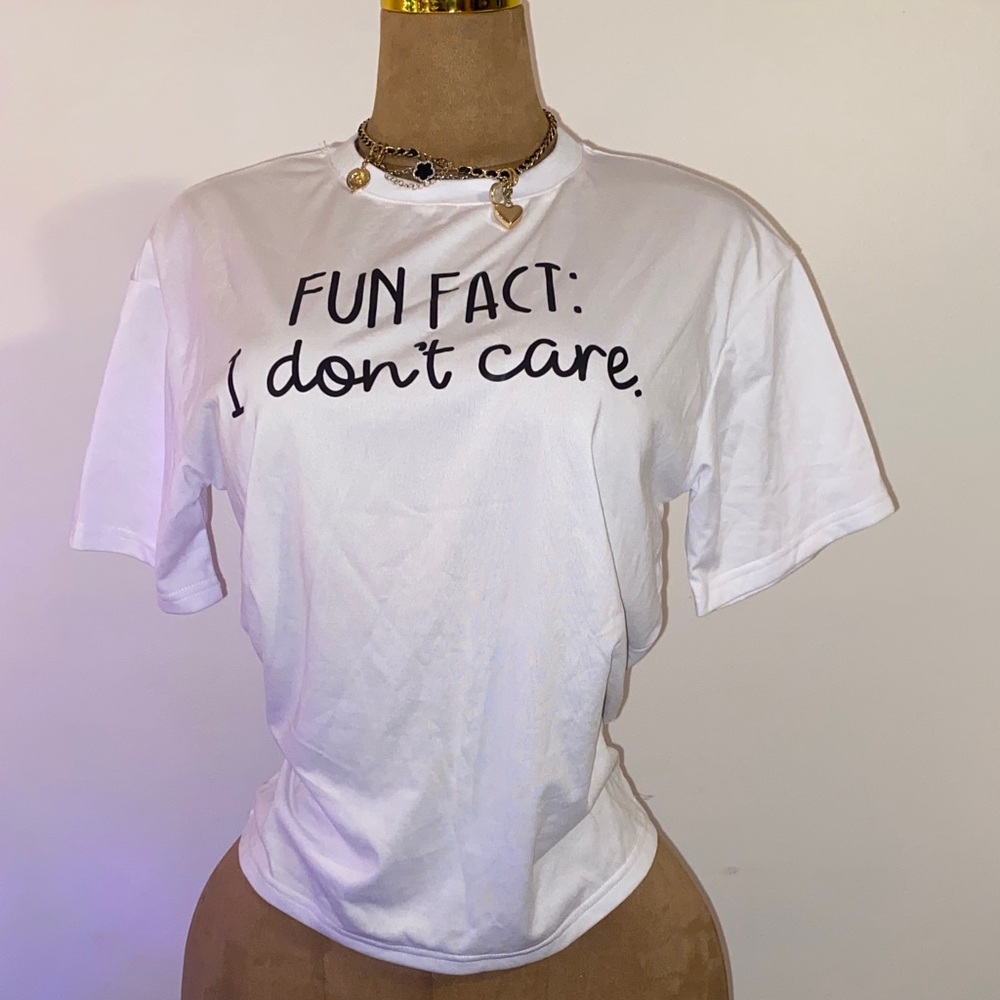 White Graphic Tee with Fun Fact Print
